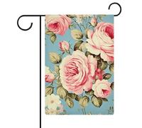 Bandiere da giardino vintage blu rosa 30,5 x 45,7 cm bandiera esterna doppia bandiera estiva da cortile bandiera floreale benvenuto giardino bandiere stagionali decorazioni per le vacanze