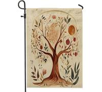 Bandiere da giardino vintage con albero della vita, 30,5 x 45,7 cm, double face, per esterni, in tela, stile retrò, stile anni '70, decorazione artistica per cortile e prato