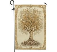 Bandiere da giardino vintage con albero della vita, 30,5 x 45,7 cm, double face, per esterni, motivo retrò estetico, bandiera per casa da cortile, bella bandiera artistica anni '70 per esterni