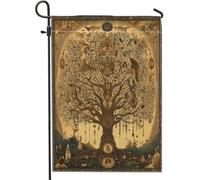 Bandiere da giardino vintage con albero della vita, 30,5 x 45,7 cm, double-face, per esterni, stile retrò, stile anni '70, bandiere artistiche per esterni, decorazione artistica per cortile, cortile e