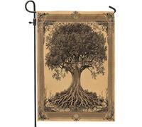 Bandiere da giardino vintage con albero della vita, 30,5 x 45,7 cm, double face, per esterni, stile retrò, stile anni '70, bandiere per casa, in tela, artistiche, per cortile, cortile, prato