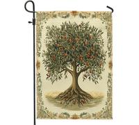 Bandiere da giardino vintage con albero della vita, 30,5 x 45,7 cm, double face, per esterni, stile retrò, con albero verticale, bandiere artistiche anni '70, bandiere artistiche per cortile e prato