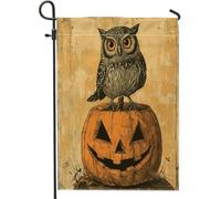 Bandiere da giardino vintage con gufo horror di Halloween, 30,5 x 45,7 cm, double face per esterni, estetico retrò spaventoso, motivo zucca spaventosa, bandiera per la casa, raccapricciante cortile