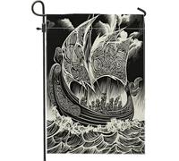 Bandiere da giardino vintage con nave vichinga, 30,5 x 45,7 cm, double face, per esterni, decorazione per esterni, bandiera nautica per la casa, bandiera per la casa, piccola bandiera per cortile e