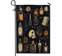 Bandiere da giardino vintage con scheletro di Halloween, 30,5 x 45,7 cm, double face, decorazione esterna, pozione strega horror, teschio spaventoso, bandiera per la casa, raccapricciante per esterni