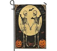 Bandiere da giardino vintage con scheletro di Halloween, 30,5 x 45,7 cm, double face, per esterni, retrò, spaventoso, luna, teschio, standard, verticale, bandiere per la casa, estetiche per cortile