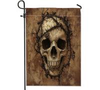Bandiere da giardino vintage con scheletro di Halloween, 30,5 x 45,7 cm, double face, per esterni, rustico, horror, spaventoso, teschio, bandiera, casa, tela, retrò, raccapricciante, per esterni