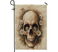 Bandiere da giardino vintage con scheletro di Halloween, 30,5 x 45,7 cm, double face, per esterni, rustico, horror, spaventoso, teschio spaventoso, bandiere per la casa, in tela verticale, retrò