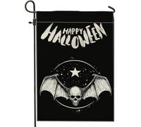 Bandiere da giardino vintage con scheletro di pipistrello di Halloween, 30,5 x 45,7 cm, double face, per decorazione esterna, bandiera horror spaventosa in tela con teschio, raccapricciante gotico