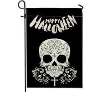 Bandiere da giardino vintage con scheletro di zucchero, 30,5 x 45,7 cm, double face, per decorazione esterna, bandiera horror spaventosa con teschio, bandiera in tela per cortile, giorno dei morti