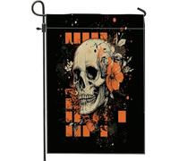 Bandiere da giardino vintage con scheletro floreale di Halloween, 30,5 x 45,7 cm, double face, per esterni, horror, spaventoso, gotico, teschio, bandiere, tela, per esterni, raccapricciante, cortile