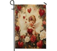 Bandiere da giardino vintage di San Valentino Cupido 30,5 x 45,7 cm, double face per decorazioni esterne, estetica da giardino, motivo a cuore, bandiera per casa, vacanze all'aperto piccola bandiera
