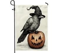 Bandiere da giardino vintage horror di Halloween con corvo 30,5 x 45,7 cm, double face per esterni, motivo vintage spaventoso zucca corvo, bandiere per la casa, goth raccapricciante cortile cortile