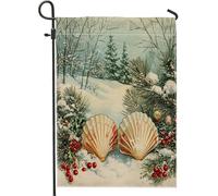 Bandiere da giardino vintage nautilus da 30,5 x 45,7 cm, double face, per esterni, stile retrò, spiaggia, Natale, marina, standard, verticale, in tela, per vacanze, spiaggia, cortile, prato