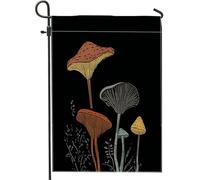 Bandiere da giardino vintage nere a forma di fungo, 30,5 x 45,7 cm, double face, estetico, retrò, motivo scenico, bandierine in tela standard, bandiere per la casa, per cortile, cortile, prato