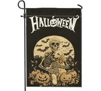 Bandiere da giardino vintage per Halloween Golden Retriever, 30,5 x 45,7 cm, double face, per decorazione esterna, bandiera in tela con teschio spaventoso gotico, bandiera da giardino con scheletro