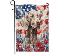 Bandiere da giardino Weimaraner del 4 luglio, 30,5 x 45,7 cm, double face, per decorazione esterna, motivo cane per il giorno dell'indipendenza, bandiera per casa da cortile, piccola bandiera