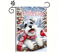 Bandiere Da Giardino Welcome Cardinal Schnauzer Dog Snowy And The Red Bishop Bird Outdoor Bandiera Durevole Bandiera Decorativa Resistente Dissolvenza Bandieradacortile Per Bar Portico 30X45Cm