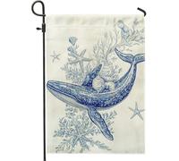 Bandiere Da Giardino Whale Blue Creature Nautical Themed Bandiera Decorativa Premium Outdoor Bandiera Resistente Intemperie Bandieradacortile Per Bar Celebrazioni Portico 30X45Cm