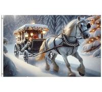 Bandiere Da Giardino Winter Landscape Horse Carriage Christmas Tree Forest Outdoor Flags Resistente Alle Intemperie Bandiera Pirata Decorative Flag For Soggiorno Camera Da Letto 90x150cm