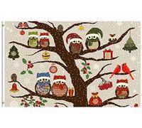 Bandiere Da Giardino Winter Snow Owls Birds Cardinal Berry Holly Christmas Tree Snowflake Bandiere Da Cortile Resistente Intemperie Bandiera Dell'Orgoglio Bandiera Decorativa Per 152X90CM