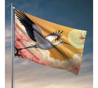 Bandiere da parete divertenti con una gru bianca che vola verso la luna. Bandiera per studenti e atleti, cartelli e decorazioni per esterni (152 x 244 cm)