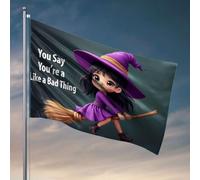 Bandiere da parete divertenti con una strega che vola su un manico di scopa. Bandiera per studenti e atleti, cartelli e decorazioni per esterni (30 x 45 cm)