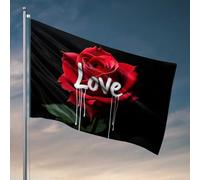 Bandiere da parete divertenti Love in Bloom: una rosa rossa che si scioglie a forma di cuore, decorazione per bar per la casa e la stanza (120 x 180 cm)