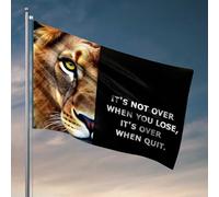 Bandiere da parete divertenti Never Quit: il messaggio di perseveranza del leone bandiera decorazione bar per casa stanza roba (30 x 45 cm)