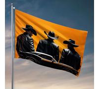 Bandiere da parete divertenti tre uomini con cappelli da cowboy in piedi dietro una classica muscle car. Bandiera decorazione per la stanza universitaria per ragazzi accessori bar per Ma(30 x 45 cm)