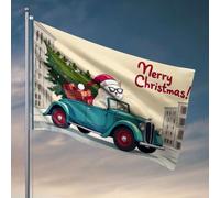 Bandiere da parete per ragazzi un gatto che guida un'auto con regali di Natale e un albero. Bandiera divertente bandiere per la stanza dei ragazzi (60 x 90 cm)