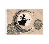 Bandiere da strega per esterni, Halloween, luna mistica, stelle, Halloween, bandiere decorative nere, striscione per esterni, resistente allo sbiadimento, decorazione per balcone, terrazza, giardino