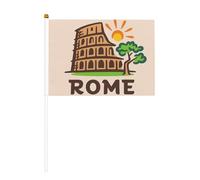 Bandiere da sventolare a mano con albero del Colosseo Roma, confezione da 6 e 10 bandierine da sventolare, per sfilate, feste, bar, compleanni