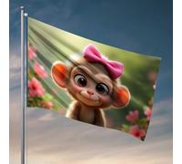 Bandiere da uomo adorabile scimmia con fiocco rosa in fiore bandiera giardino roba stanza dormitorio bandiere per ragazzi (30 x 45 cm)