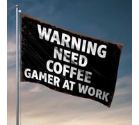 Bandiere da uomo Attenzione: Gamer At Work Needs Coffee Flag Fall House Flag Patio Decorazioni Outdoor (60 x 90 cm)