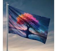 Bandiere da uomo colorate con riflessi di albero nella notte bandiera cielo roba stanza dormitorio bandiere per ragazzi (30 x 45 cm)