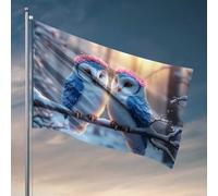 Bandiere da uomo con due gufi nel paese delle meraviglie in inverno, bandiera autunnale, bandiera per casa, patio, decorazioni per esterni (60 x 90 cm)