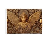 Bandiere d'angelo per esterni, ali classiche floreali natalizie dorate, bandiere decorative per esterni, resistenti allo sbiadimento, decorazione per balcone, terrazza, giardino, ingresso, casa, 0,9 x