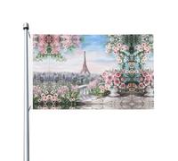 Bandiere decorative a doppia faccia con motivo Torre Parigi, con fori per appenderle, adatte per essere appese in giardini e portici.