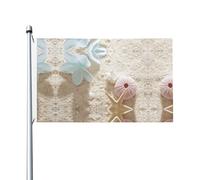 Bandiere decorative con motivo floreale blu su due lati con stelle marine sulla spiaggia, con fori per appenderle, adatte per essere appese in giardini e portici.