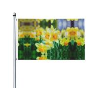 Bandiere decorative con motivo floreale narciso su entrambi i lati, con fori per appenderle, adatte per essere appese in giardini e portici.