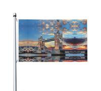 Bandiere decorative con motivo Tower Bridge a Londra su entrambi i lati, con fori per appenderle, adatte per essere appese in giardini e portici.