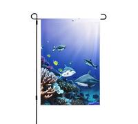 Bandiere decorative con squalo che nuota sotto il mare per esterni, decorazione da giardino su entrambi i lati per tutte le stagioni vacanze