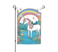 Bandiere decorative da giardino con unicorni vicino al fiume, design resistente ed elegante per tutte le stagioni, adatte per terrazze, balconi, prati