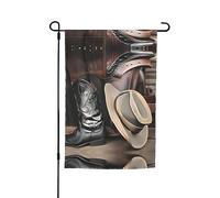 Bandiere decorative da giardino stampate con cappello nero da cowboy, stivali occidentali, adatte per balcone, patio, prato, cortile, festa della mamma, Natale, Halloween, decorazioni per le vacanze
