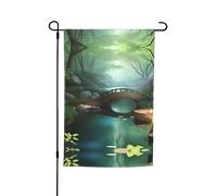 Bandiere decorative da giardino stampate con il piccolo ponte in Oriente, adatte per balcone, patio, prato, cortile, festa della mamma, Natale, Halloween, decorazioni per le vacanze