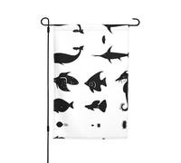 Bandiere decorative da giardino stampate con pesci bianchi e neri, adatte per balcone, patio, prato, cortile, festa della mamma, Natale, Halloween, decorazioni per le vacanze