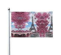 Bandiere decorative in stile vintage con motivo Torre Eiffel Parigi su entrambi i lati, con fori per appenderle, adatte per essere appese in giardini e verande.