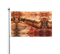 Bandiere decorative marroni antiche su entrambi i lati, con fori per appenderle, adatte per essere appese in giardini e portici.