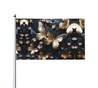 Bandiere decorative per esterni con farfalle bianche dorate, 0,9 x 1,5 m, leggere e belle, adatte per cortili all'aperto e celebrazioni di festival.